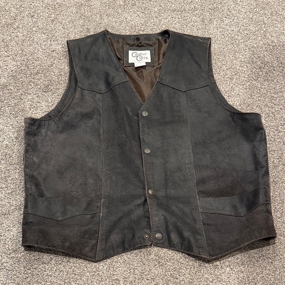 Black Leather Vest by Cripple Creek - Women's Classic Button Front